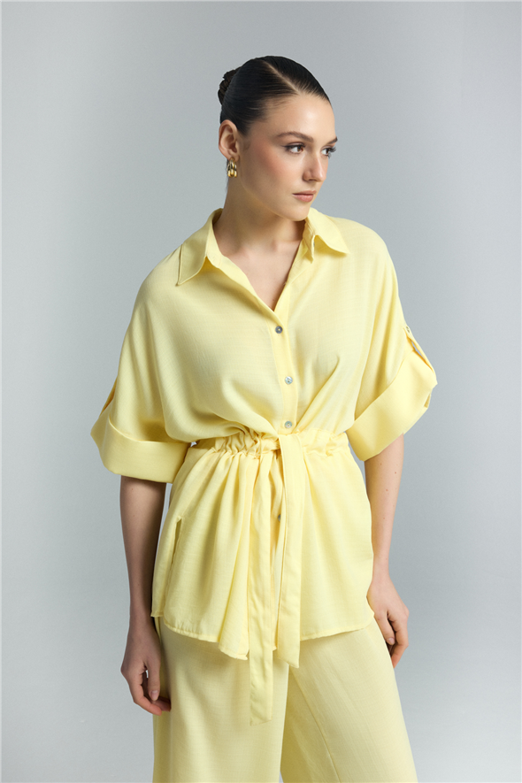 Beli Bağlamalı Kimono Gömlek - Sarı