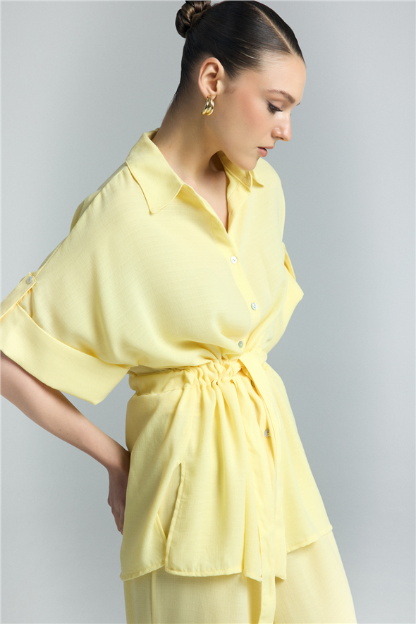 Beli Bağlamalı Kimono Gömlek - Sarı