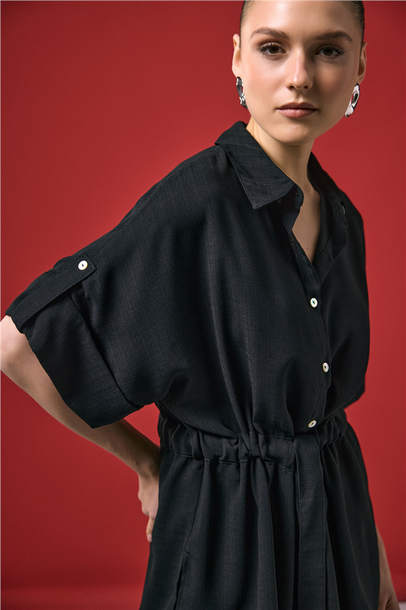Beli Bağlamalı Kimono Gömlek - Siyah