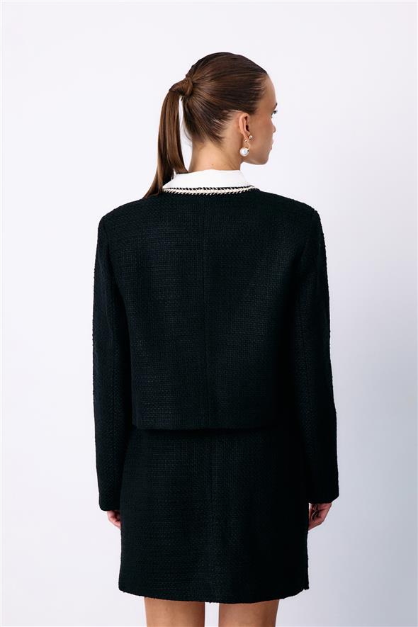 Bisiklet Yaka Kısa Ceket - Siyah