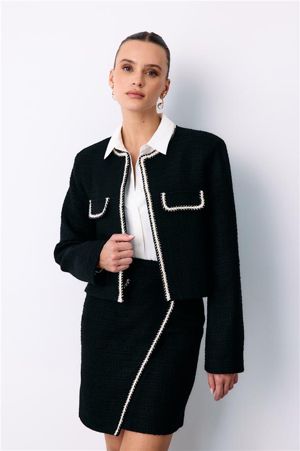 Bisiklet Yaka Kısa Ceket - Siyah