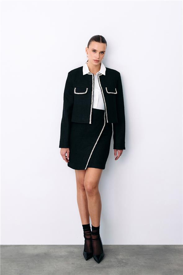 Bisiklet Yaka Kısa Ceket - Siyah