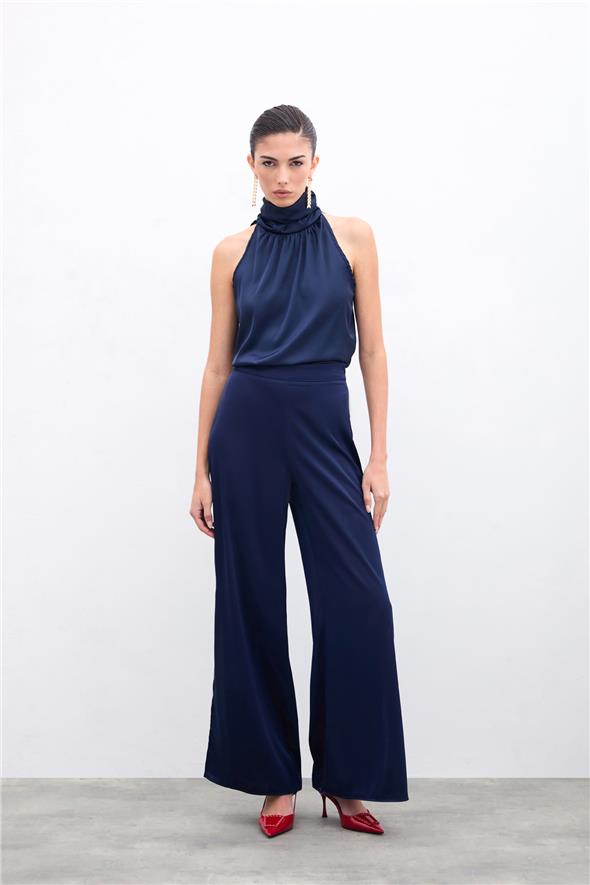 Boğazlı Kolsuz Bluz - Lacivert