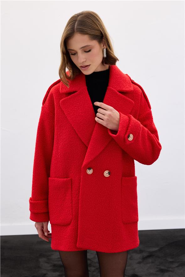 Buklet Kısa Kaban - Kırmızı