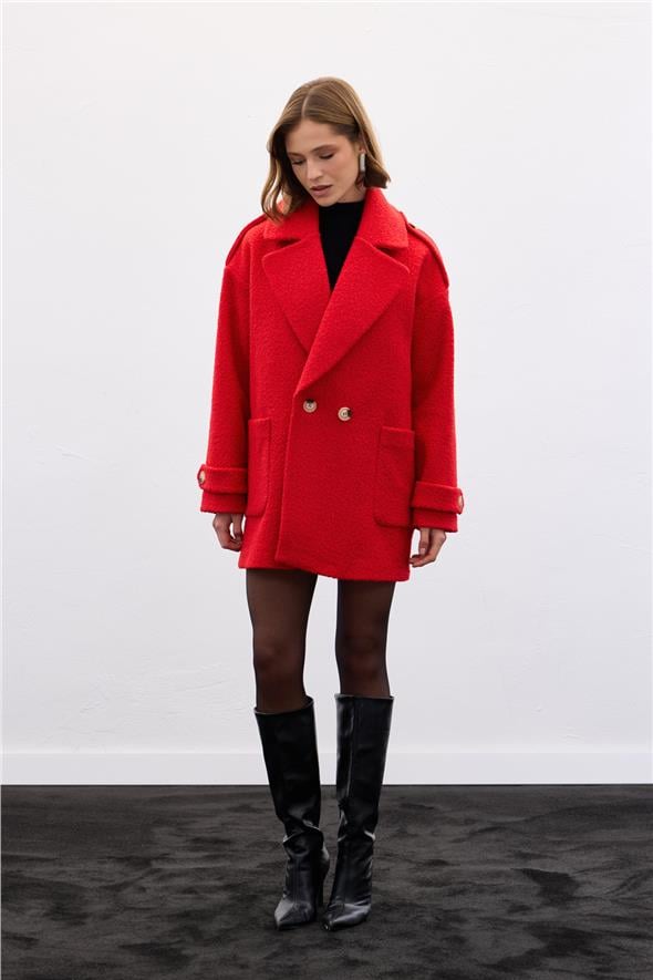 Buklet Kısa Kaban - Kırmızı