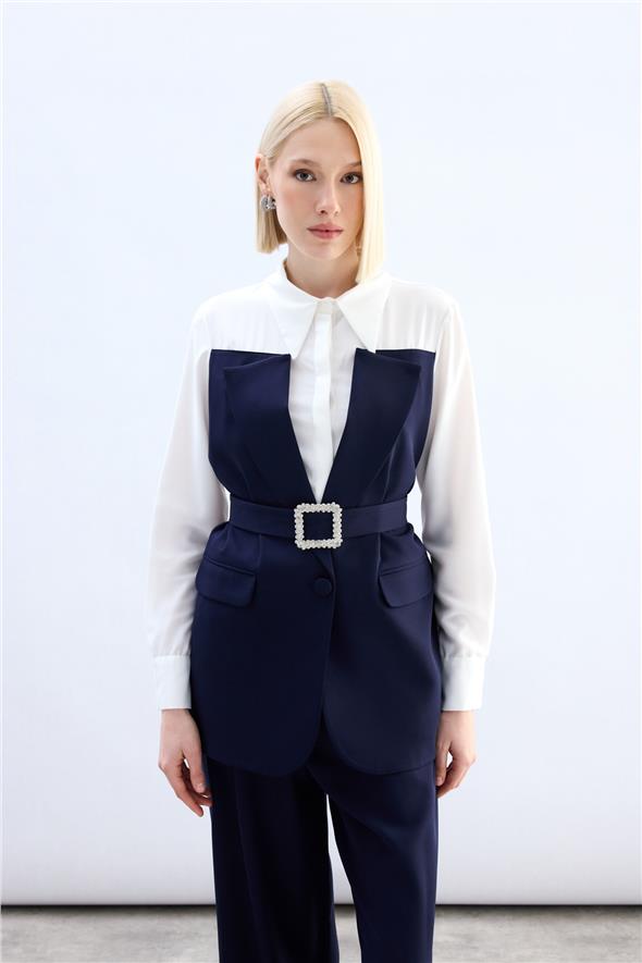 Ceket Görünümlü Gömlek - Lacivert