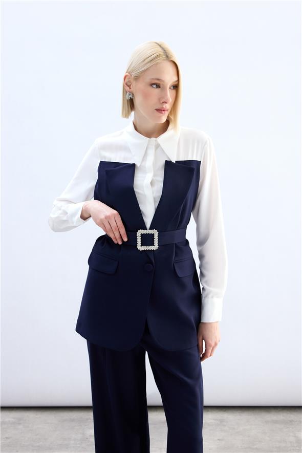 Ceket Görünümlü Gömlek - Lacivert