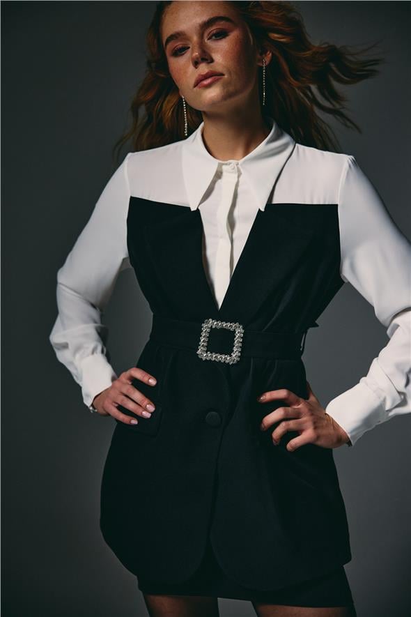 Ceket Görünümlü Gömlek - Siyah