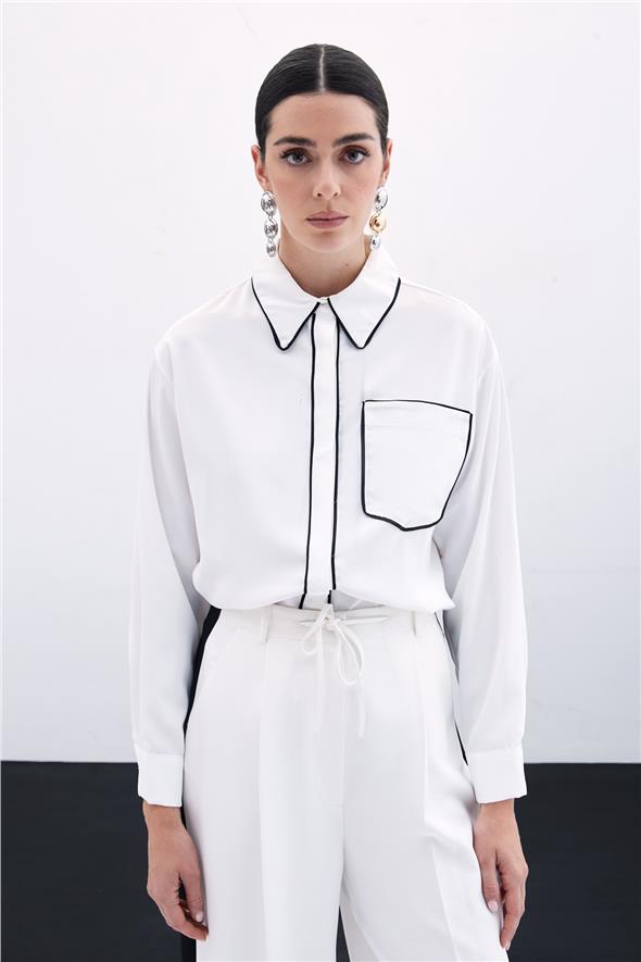 Cep Detaylı Salaş Gömlek - Ekru