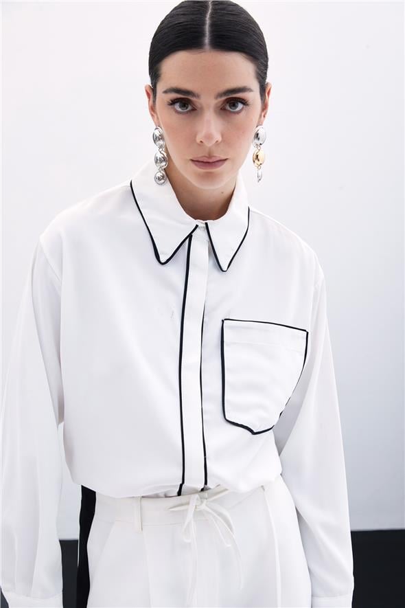 Cep Detaylı Salaş Gömlek - Ekru