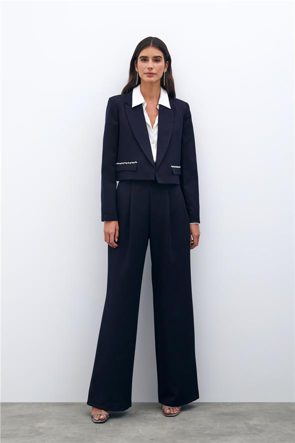 Cep Taş Detaylı Kısa Ceket - Lacivert