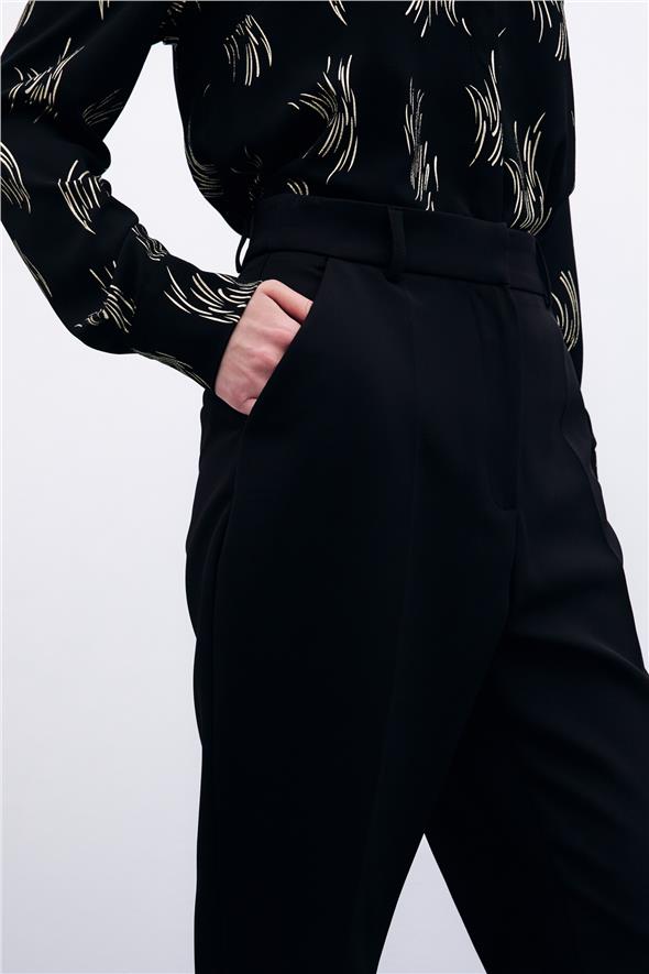 Cepli Düz Pantolon - Siyah