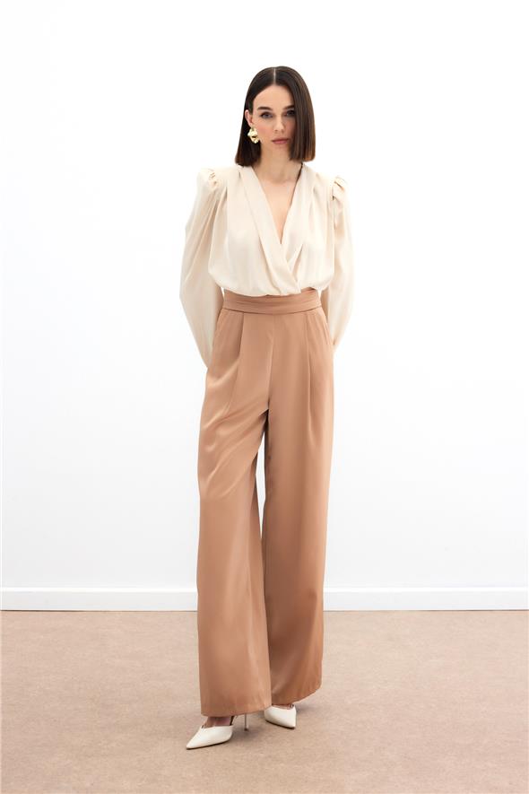Cepli Salaş Saten Pantolon - CAMEL