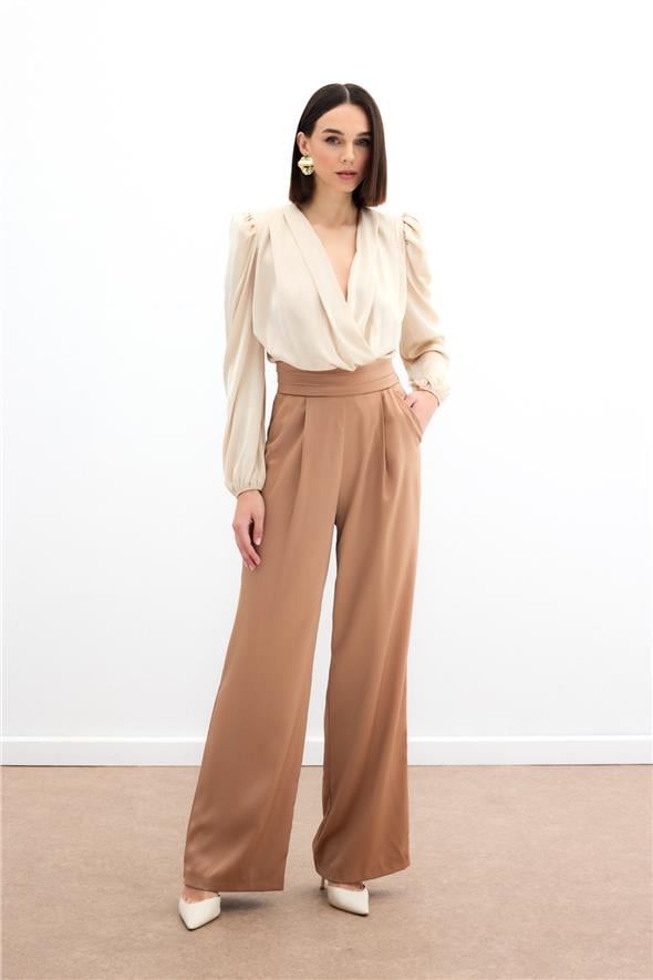 Cepli Salaş Saten Pantolon - CAMEL