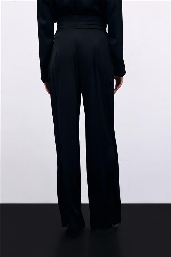 Cepli Salaş Saten Pantolon - SİYAH