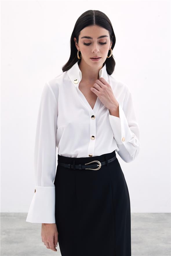 Çıt Çıt Detaylı Gömlek - Ekru