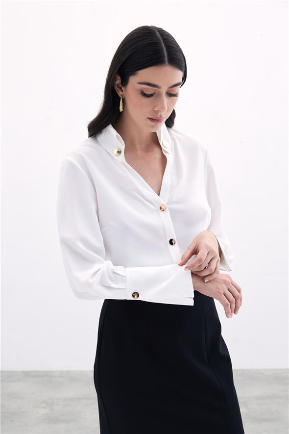 Çıt Çıt Detaylı Gömlek - Ekru