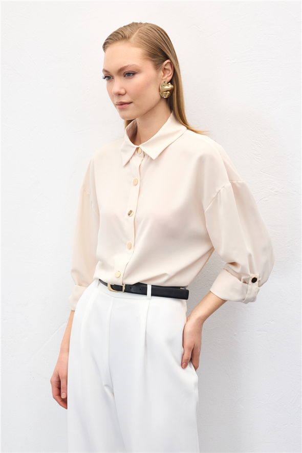 Çıtçıt Detaylı Gömlek - Bej