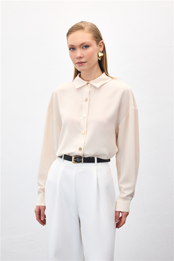 Çıtçıt Detaylı Gömlek - Bej
