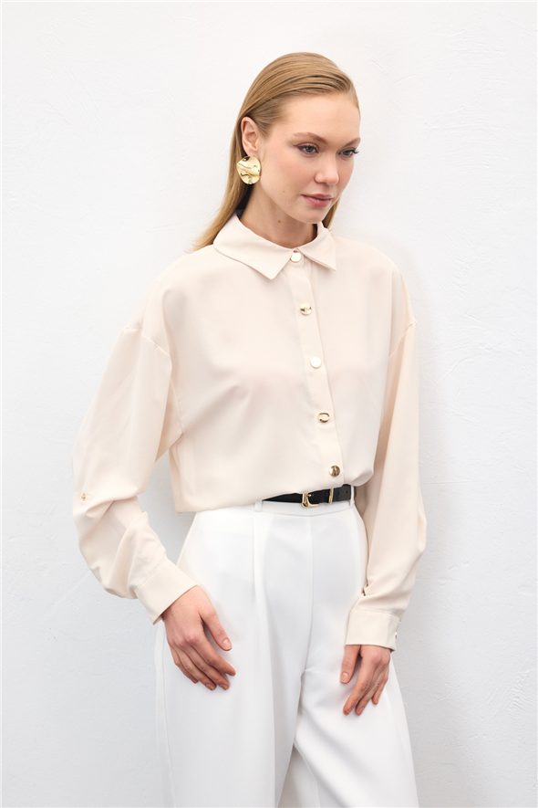 Çıtçıt Detaylı Gömlek - Bej