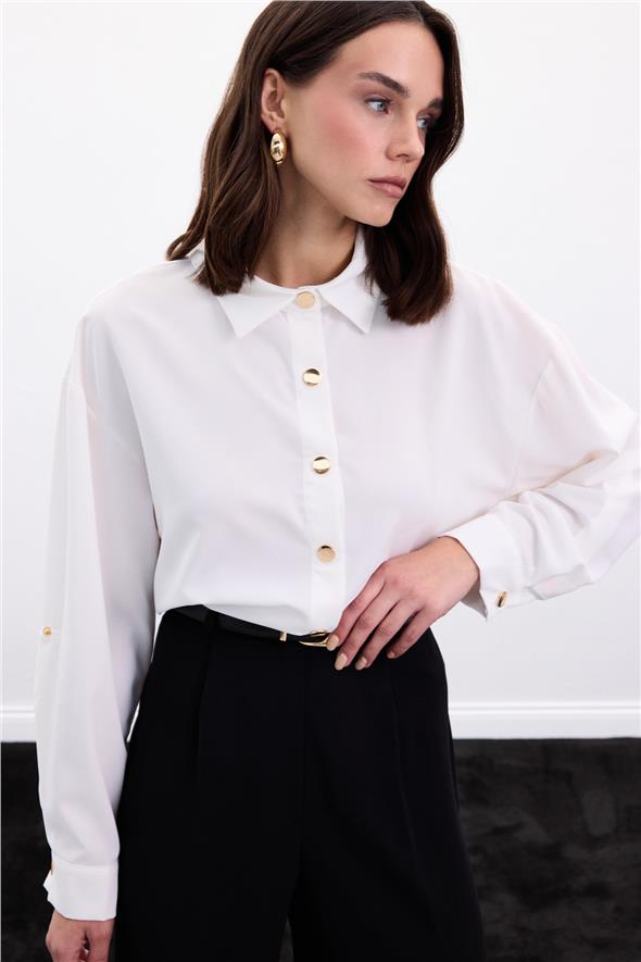 Çıtçıt Detaylı Gömlek - Ekru