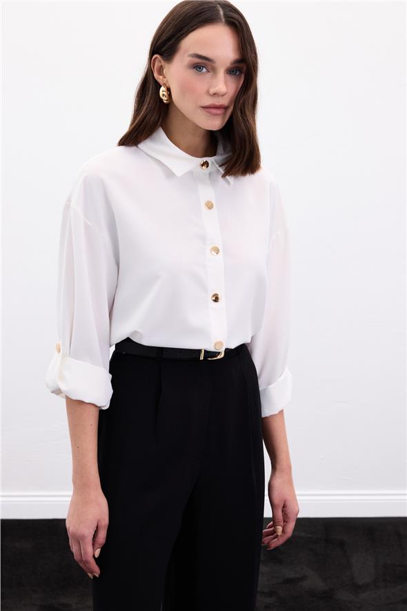 Çıtçıt Detaylı Gömlek - Ekru