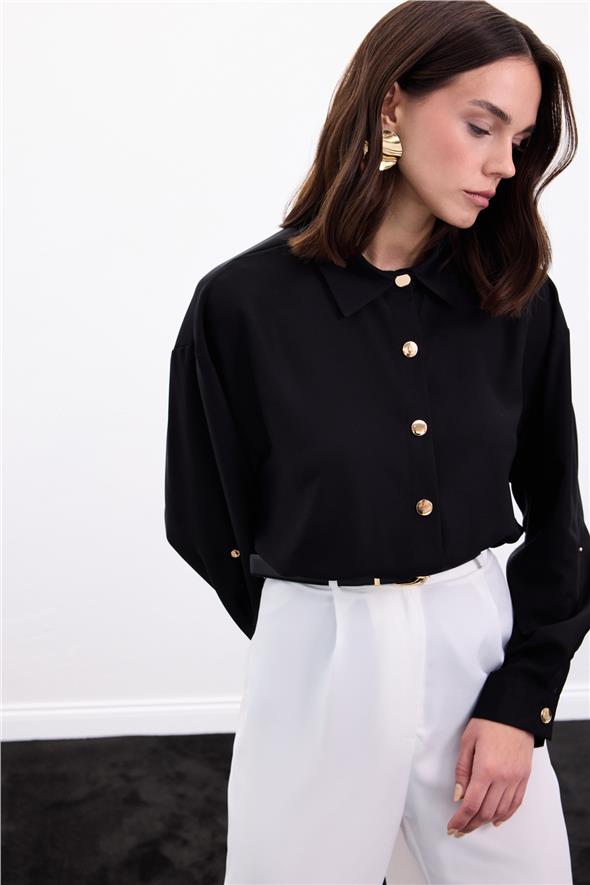 Çıtçıt Detaylı Gömlek - Siyah