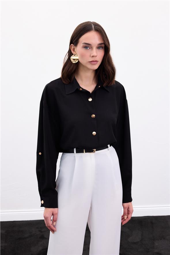 Çıtçıt Detaylı Gömlek - Siyah
