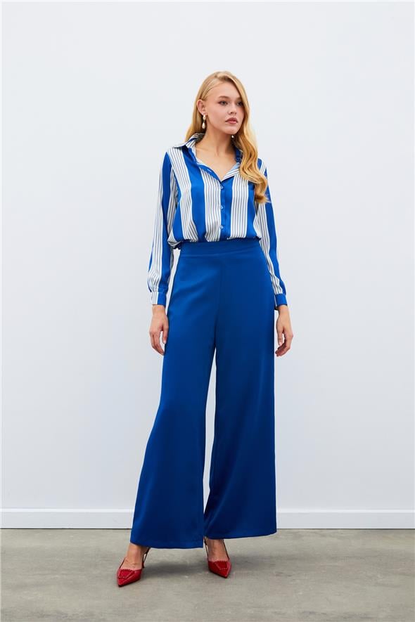 Çizgi Desenli Gömlek - SAX MAVİ