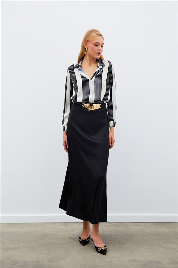 Çizgi Desenli Gömlek - SİYAH