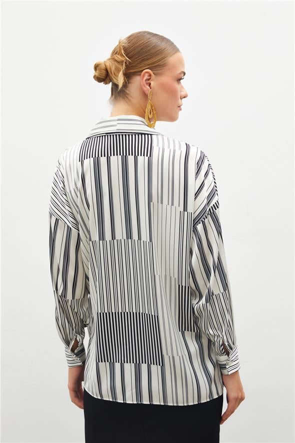 Çizgili Düz Gömlek - Siyah