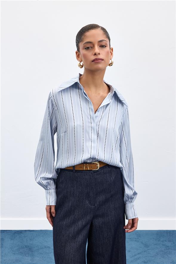 Çizgili Gömlek - Bebe Mavi