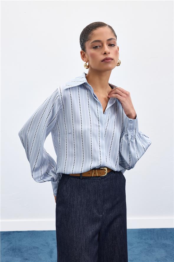 Çizgili Gömlek - Bebe Mavi
