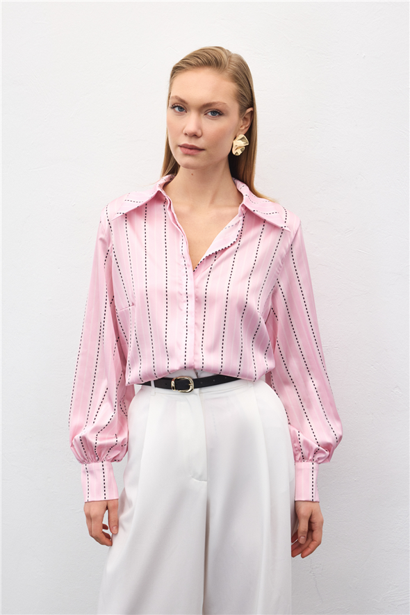 Çizgili Gömlek - Pembe