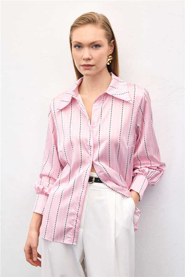 Çizgili Gömlek - Pembe