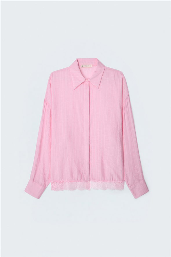 Dantel Detaylı Gömlek - Pembe