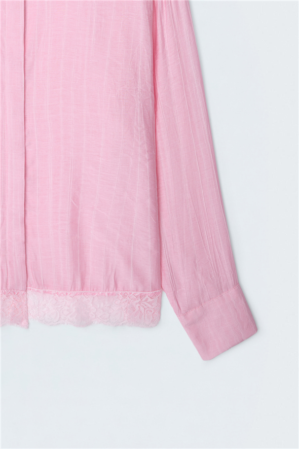 Dantel Detaylı Gömlek - Pembe