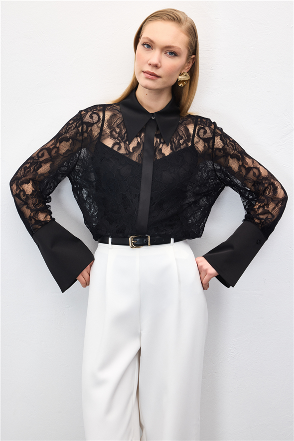 Dantel Gömlek - Siyah