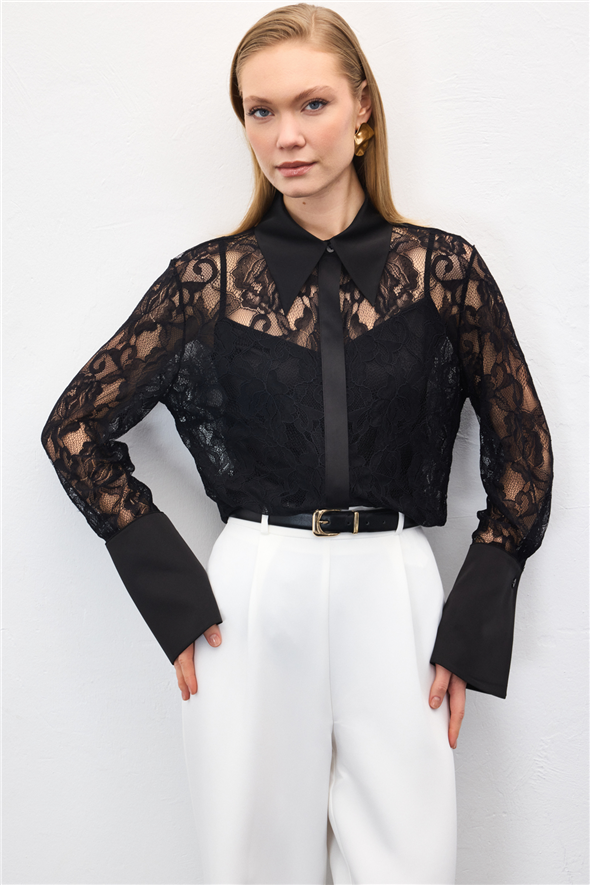 Dantel Gömlek - Siyah