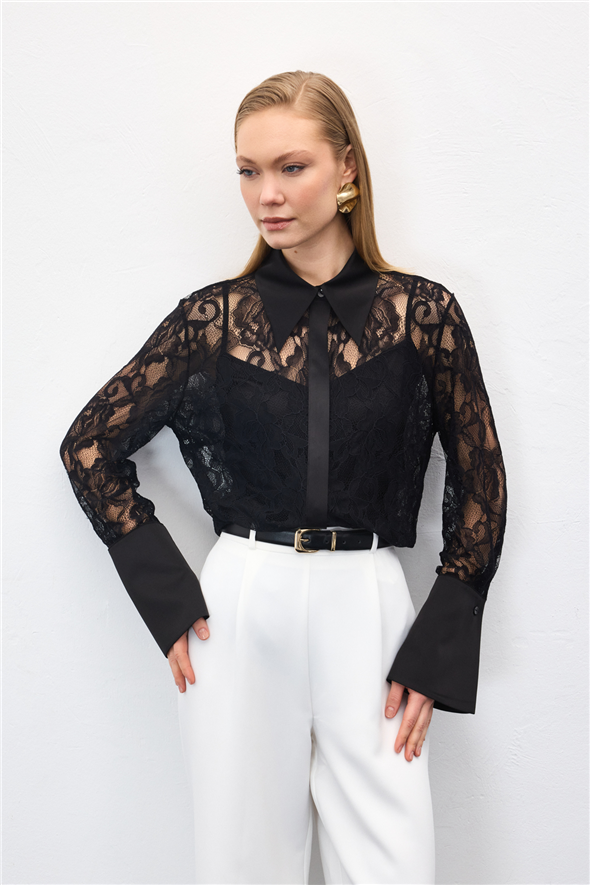 Dantel Gömlek - Siyah