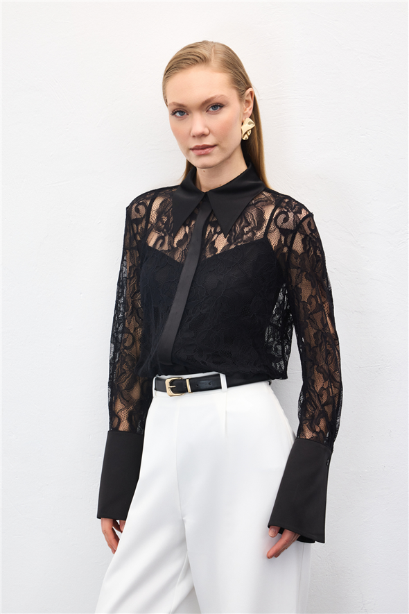 Dantel Gömlek - Siyah