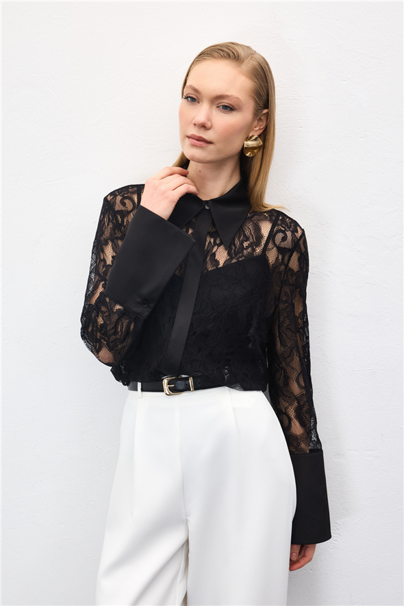 Dantel Gömlek - Siyah