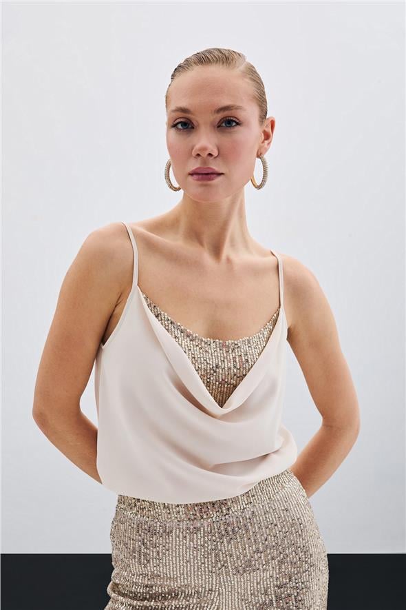 Degaje Yaka Bluz - Bej