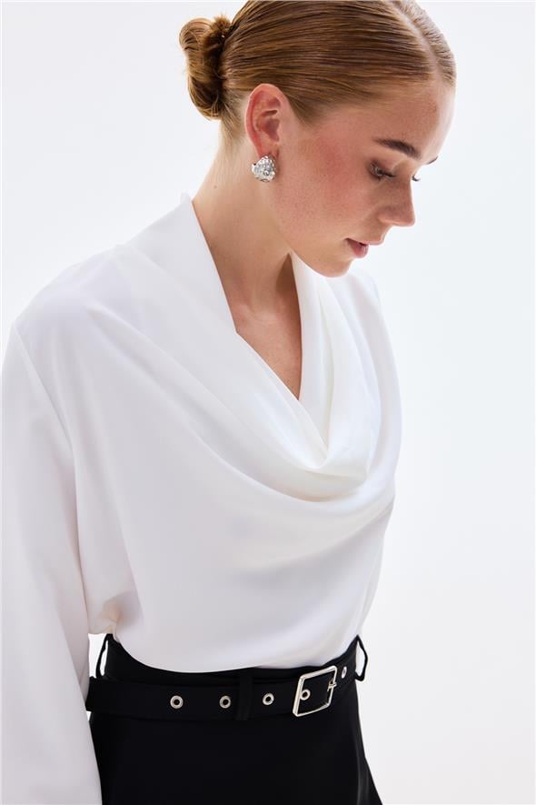 Degaje Yaka Bluz - Ekru