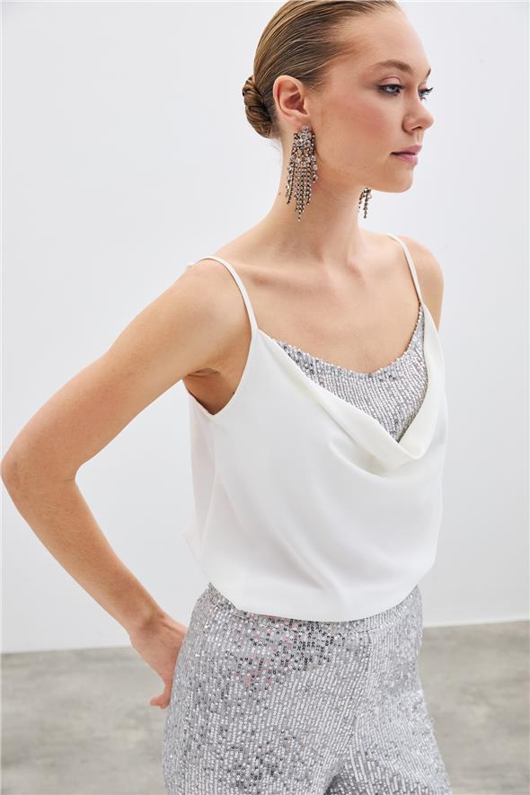 Degaje Yaka Bluz - Ekru