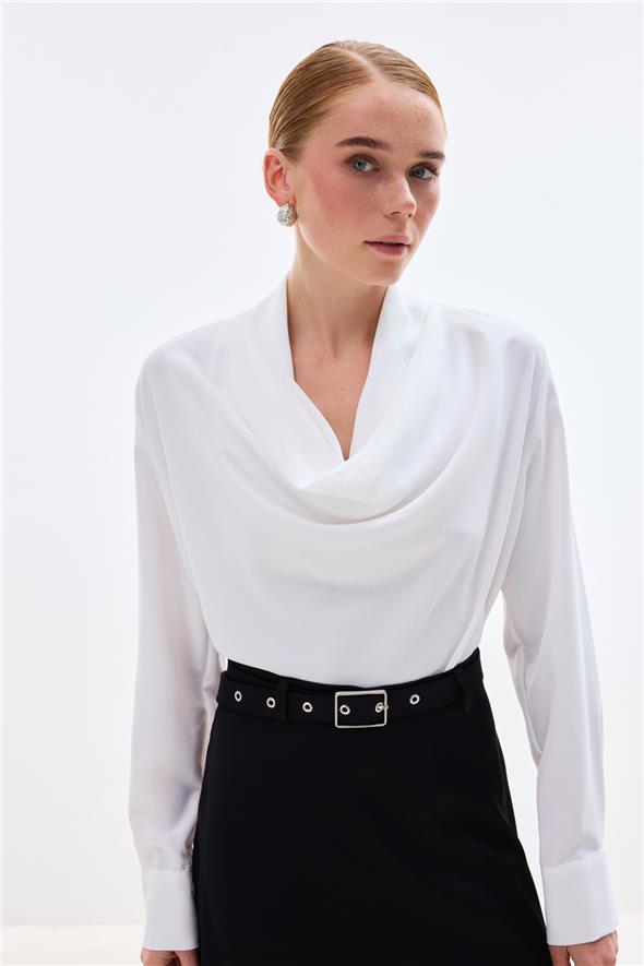 Degaje Yaka Bluz - Ekru