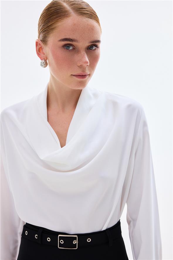 Degaje Yaka Bluz - Ekru