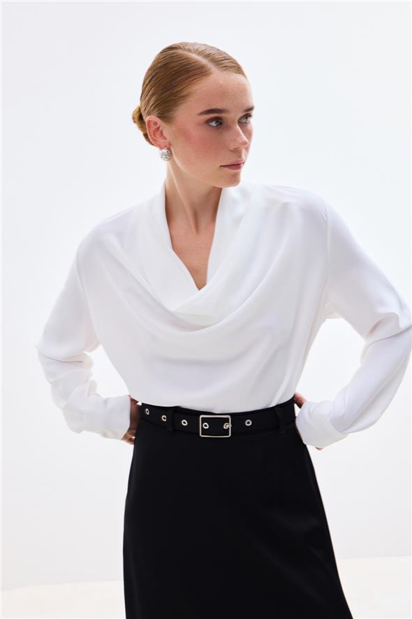 Degaje Yaka Bluz - Ekru