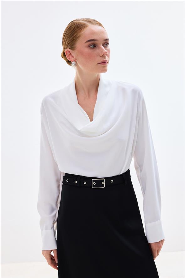 Degaje Yaka Bluz - Ekru