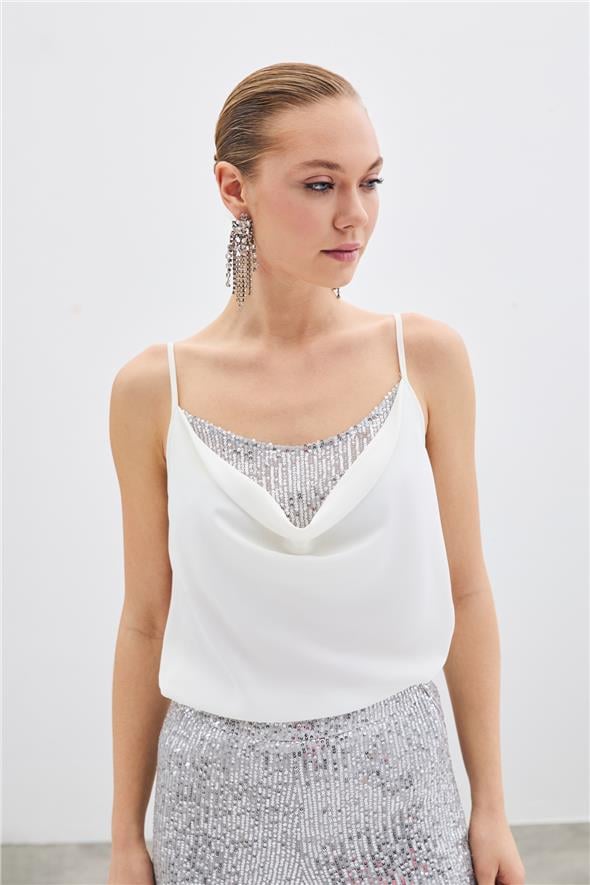 Degaje Yaka Bluz - Ekru